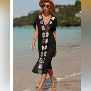 Boutique Floral Crotchet Boho Style Cover Up Dress